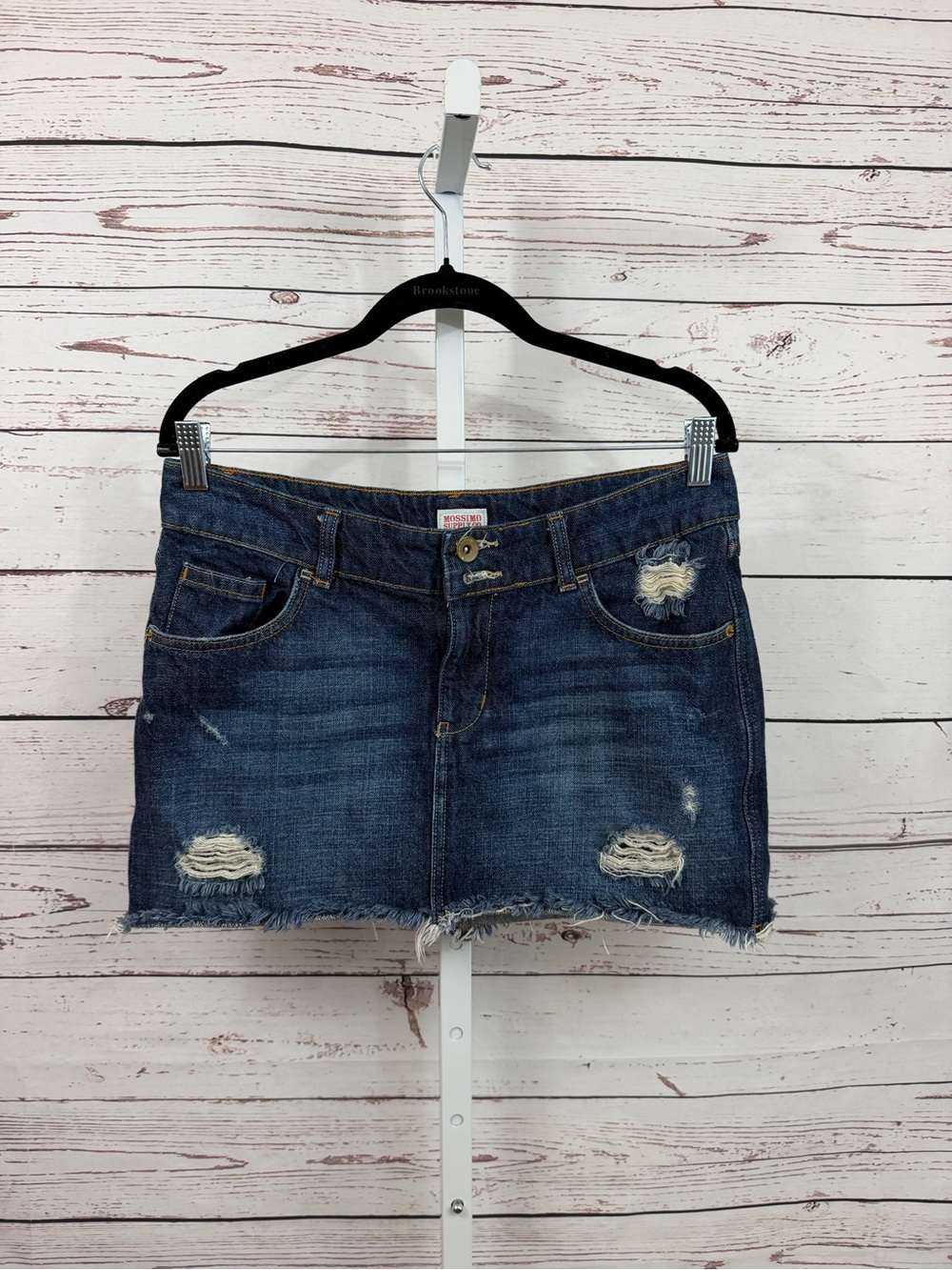 Mossimo Supply Co. Distressed Raw Hem Denim Mini Skirt Dark Blue Junior’s Sz. 11